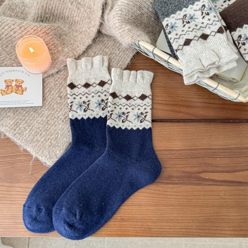 

Толстые и теплые шерстяные носки для женщин, в горошек, женский стиль, носки-пилетки до середины икры 1 pair