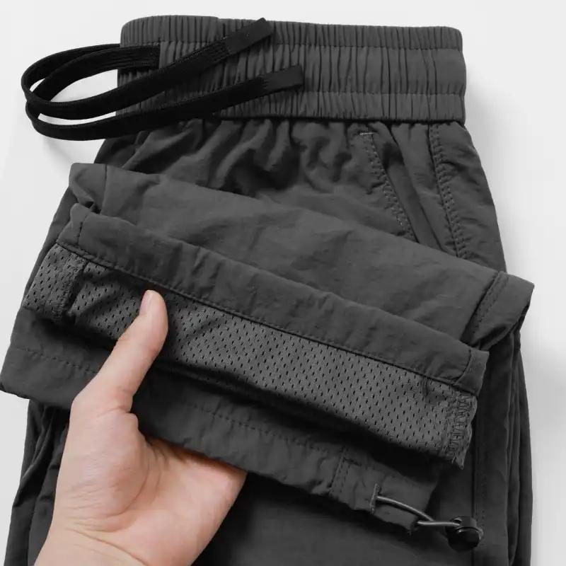 

Mens Elastic Waist Drawstring Quick Dry Casual Pants With Mesh Lining M сірий