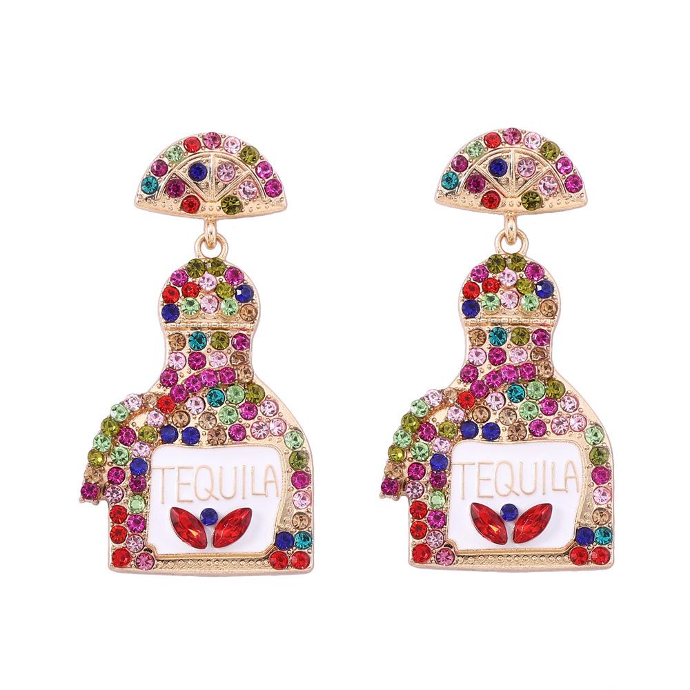 Fashion Wine Bottle Earrings 11 Color Optional Letter Perfume Bottle Alloy Full Diamond Ladies Ear Jewelry