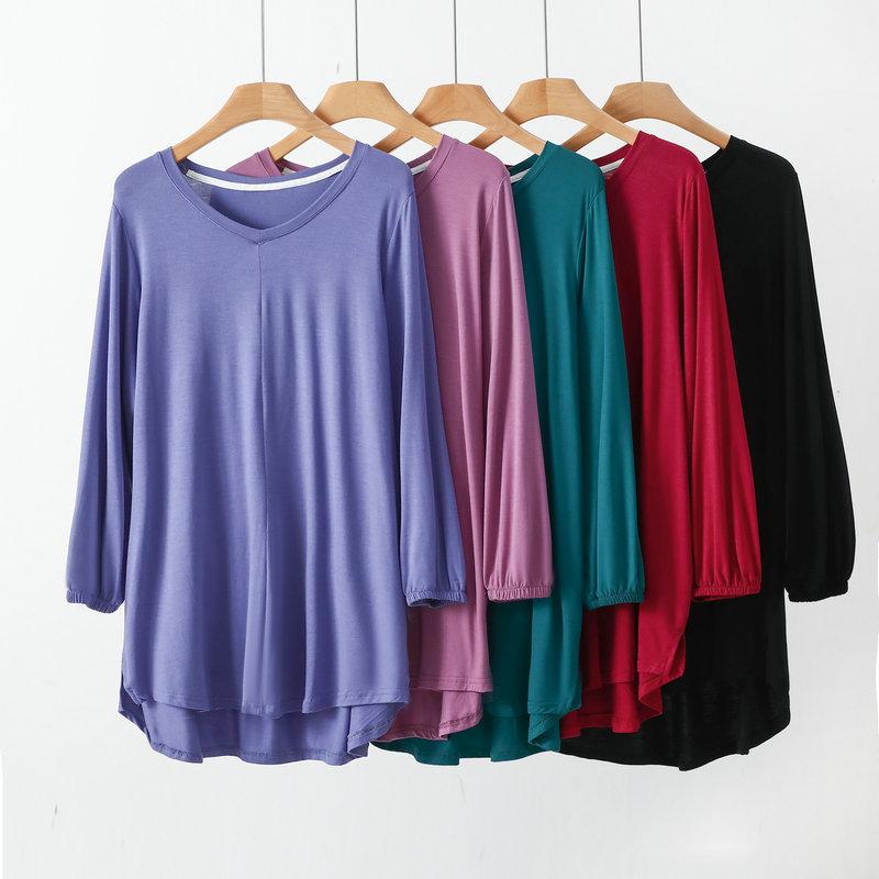 V-Neck Plus Size Tshirt for Women Summer Loose T-shirts Modal Bottoming Tee Tops XL To 8XL Solid Color Casual Tees