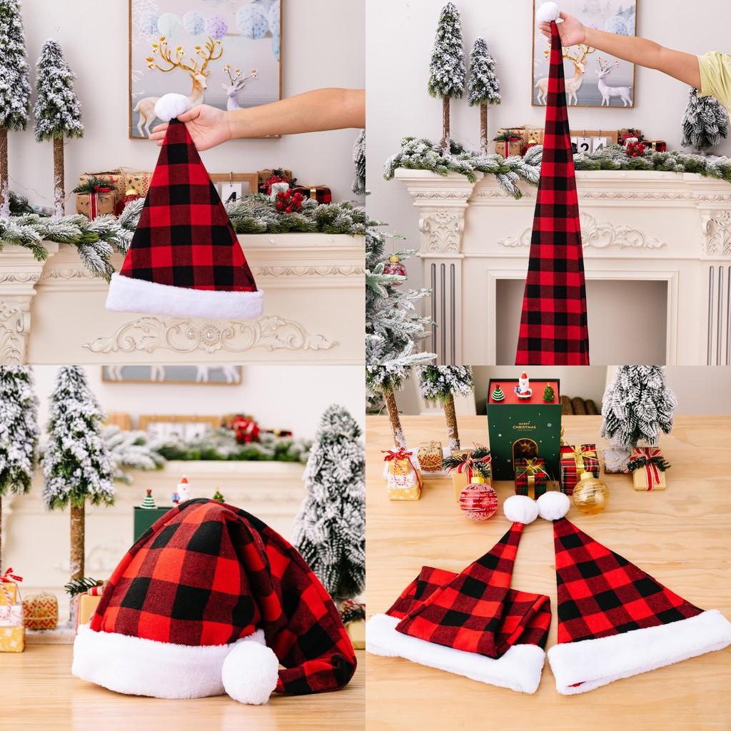 Warm Red Black Check Christmas Hat With Soft Fur Trim For A Modern Celebration Festive