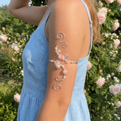 Adjustable Flower Arm Cuff Pearl Open Arm Bangle Boho Hollow Out Arm Band  Men