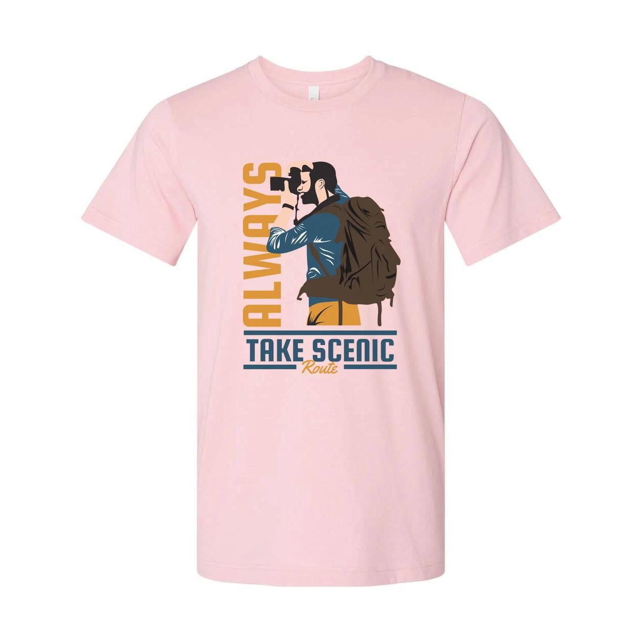 Unisex Outdoors Hiking Graphic Tee With Take Scenic Route Design L