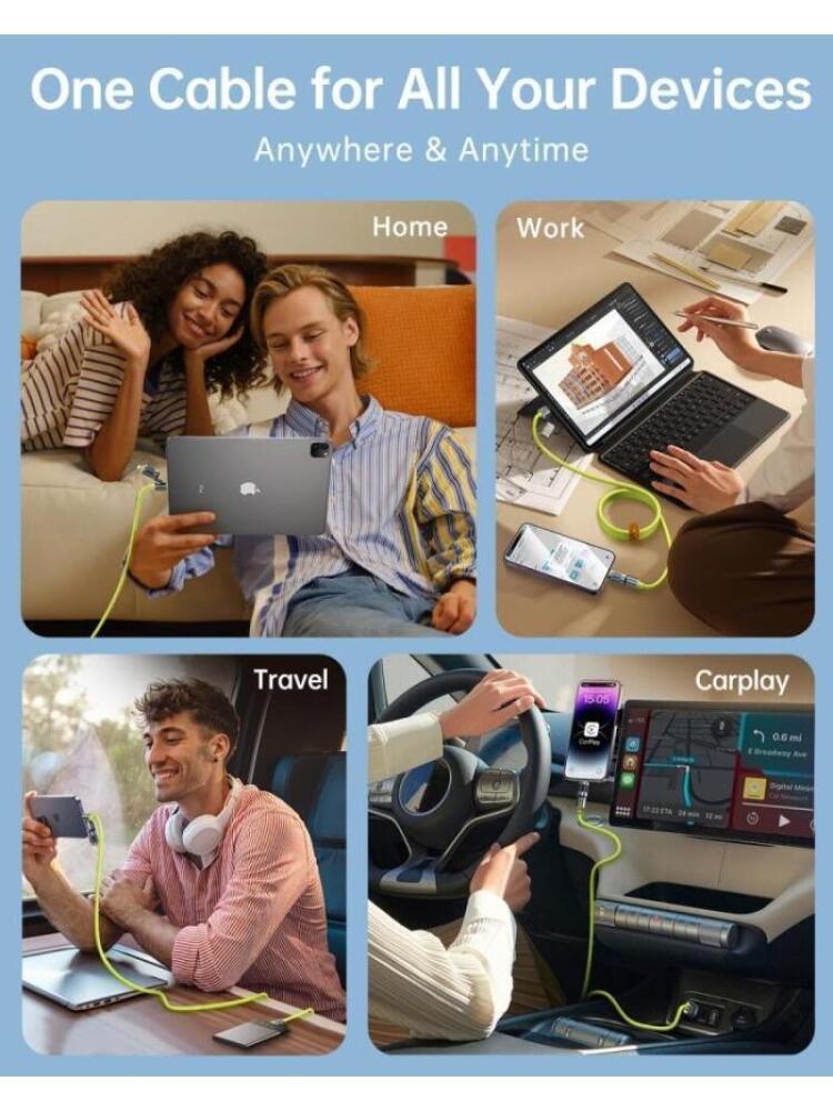 Max 240W 4-in-1 SchnellladekabelZwei Zug Zwei Ladekabel mit USB-A/Type-C/Lightning für Samsung Galaxy Handyzubehör