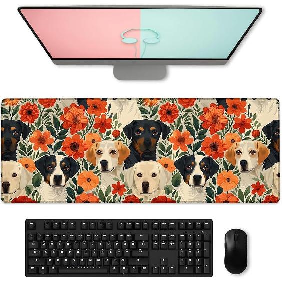 Floral & Butterfly Gaming Mouse Pad, Large Soft Purple Flower Desk Mat for Keyboard Computer Laptop, Non-Slip Rubber Base Extended Desktop Mousepad