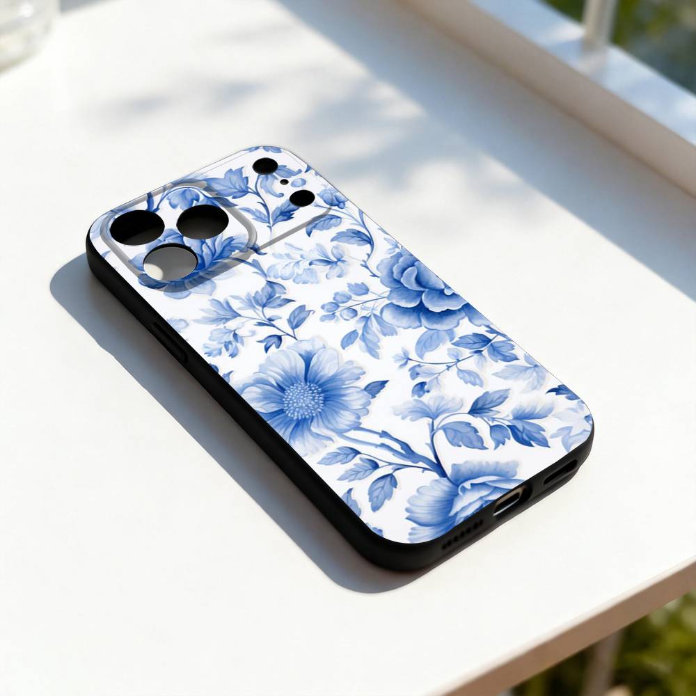 Blue White Porcelain Art For iPhone 17,16,15,14,13,12,11,Pro,Max,Plus,E,SE4,Air,Mini Black Soft Cover Phone Case
