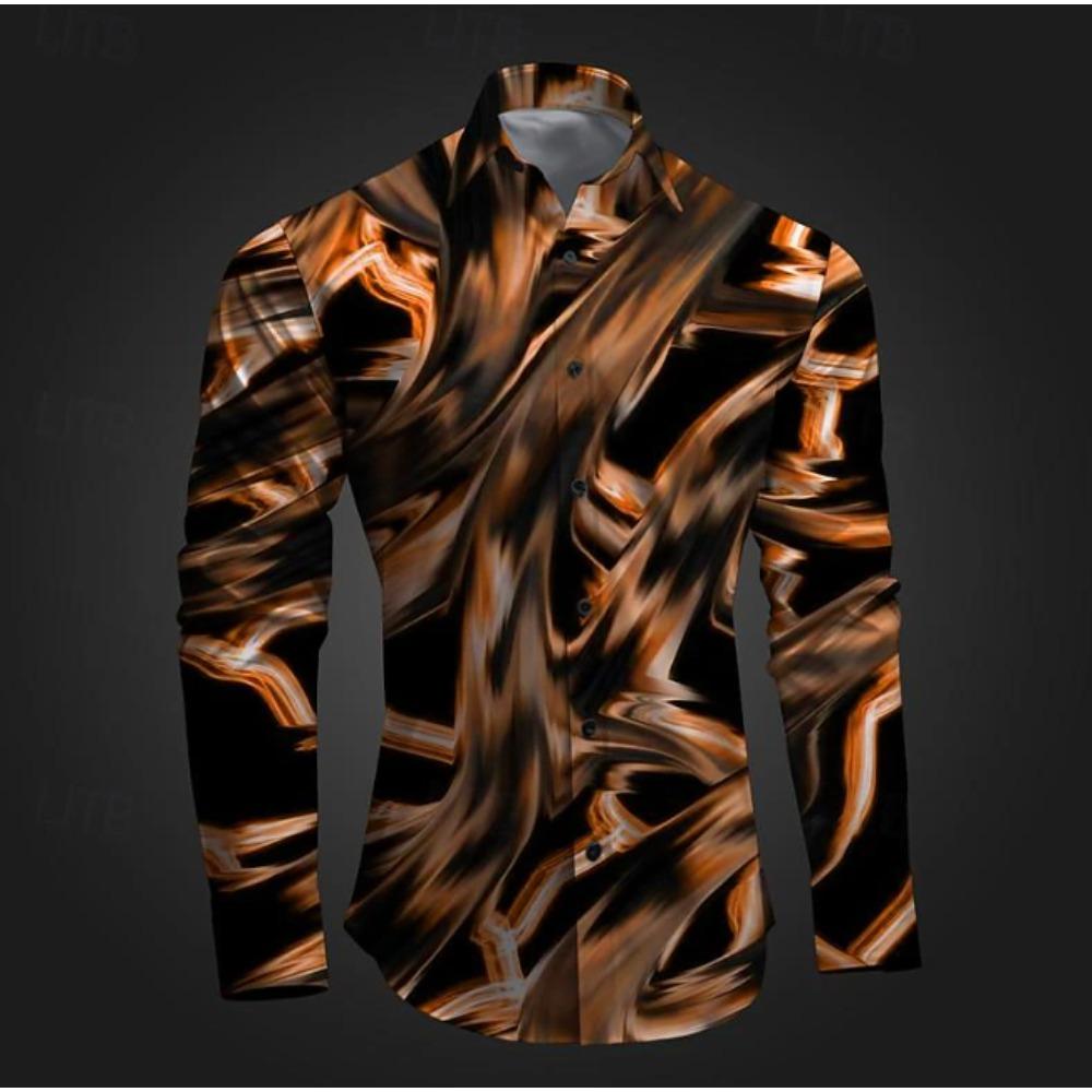 Men's Abstract Design Printed Long Sleeve Shirts Casual Cardigan New Button Holiday Fashion Shirts