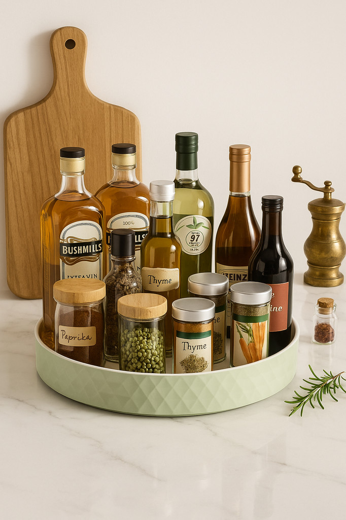 1 szt. Stojak na przyprawy do przechowywania w kuchni, obrotowy o 360 stopni, półka do przechowywania w szafce, taca, stojak do przechowywania kosmetyków, antypoślizgowy, okrągły stojak na przyprawy