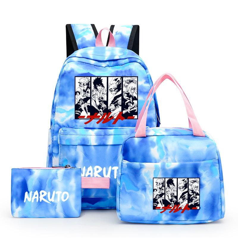 3Pcs/set Anime Naruto Canvas Backpack for Girl with Lunch Bag Pen Case Backpack Student Back To School Backpack Rucksack Mochila