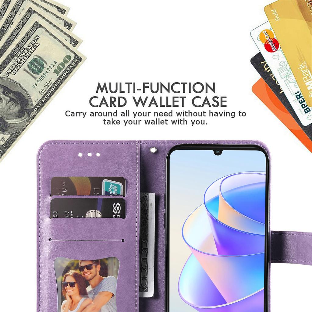 For Honor X7a 5G Anti-Fading Case Floral Pattern PU Leather Wallet Stand Phone Cover