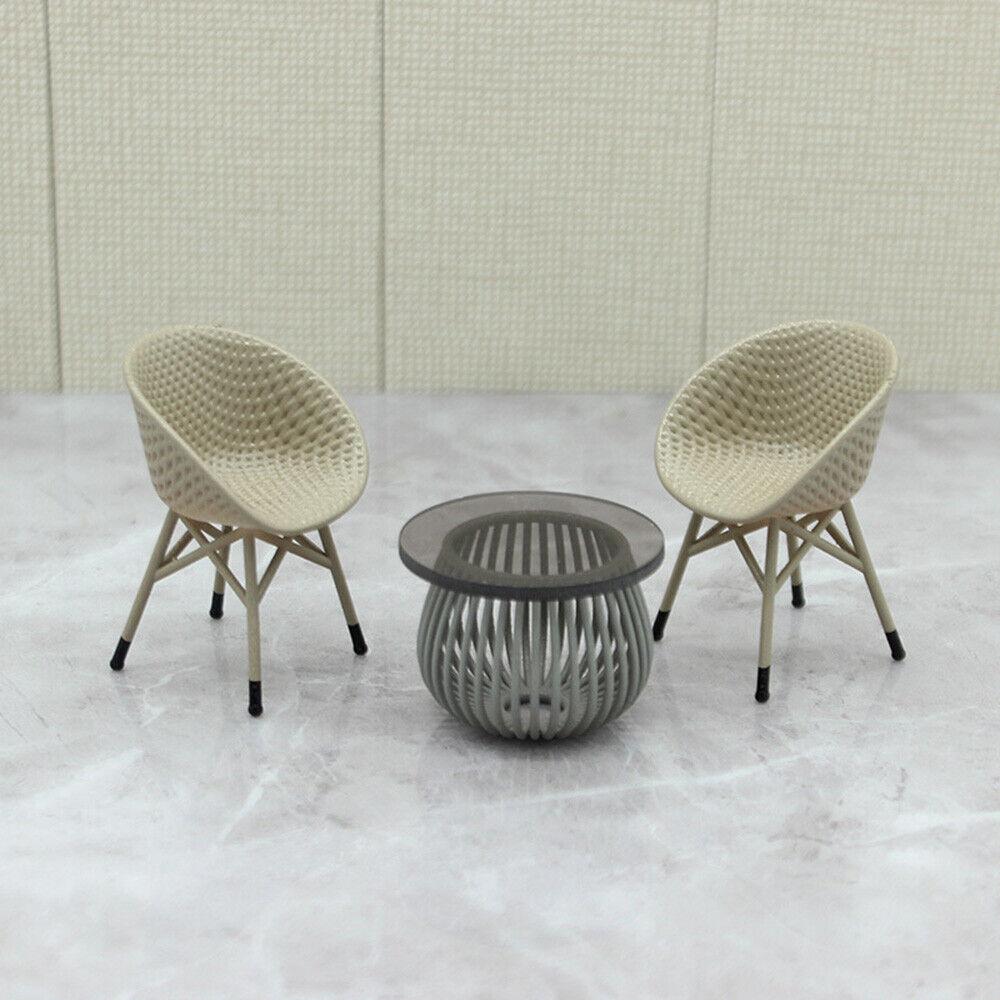 Dollhouse Miniature Mini Rattan Chair Tea Table Resin Chair Doll's House Decor