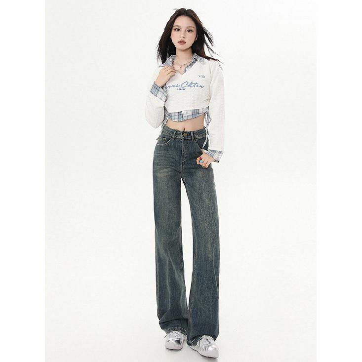 Winter New Plush/Regular Jeans Loose And Slim, High Waist Design With A Sense Of Sagging And Floor Dragging Straight Leg Pants