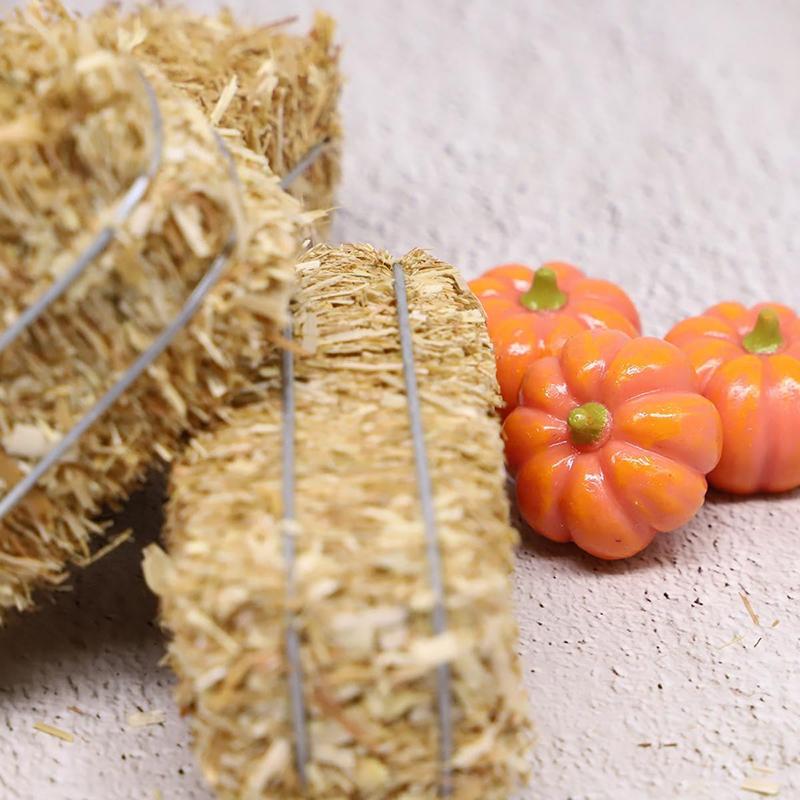 6Pcs Mini Hay Bales Rustic Miniature Farm Haystack Stackable Fake Hay Blocks Dollhouse Decoration