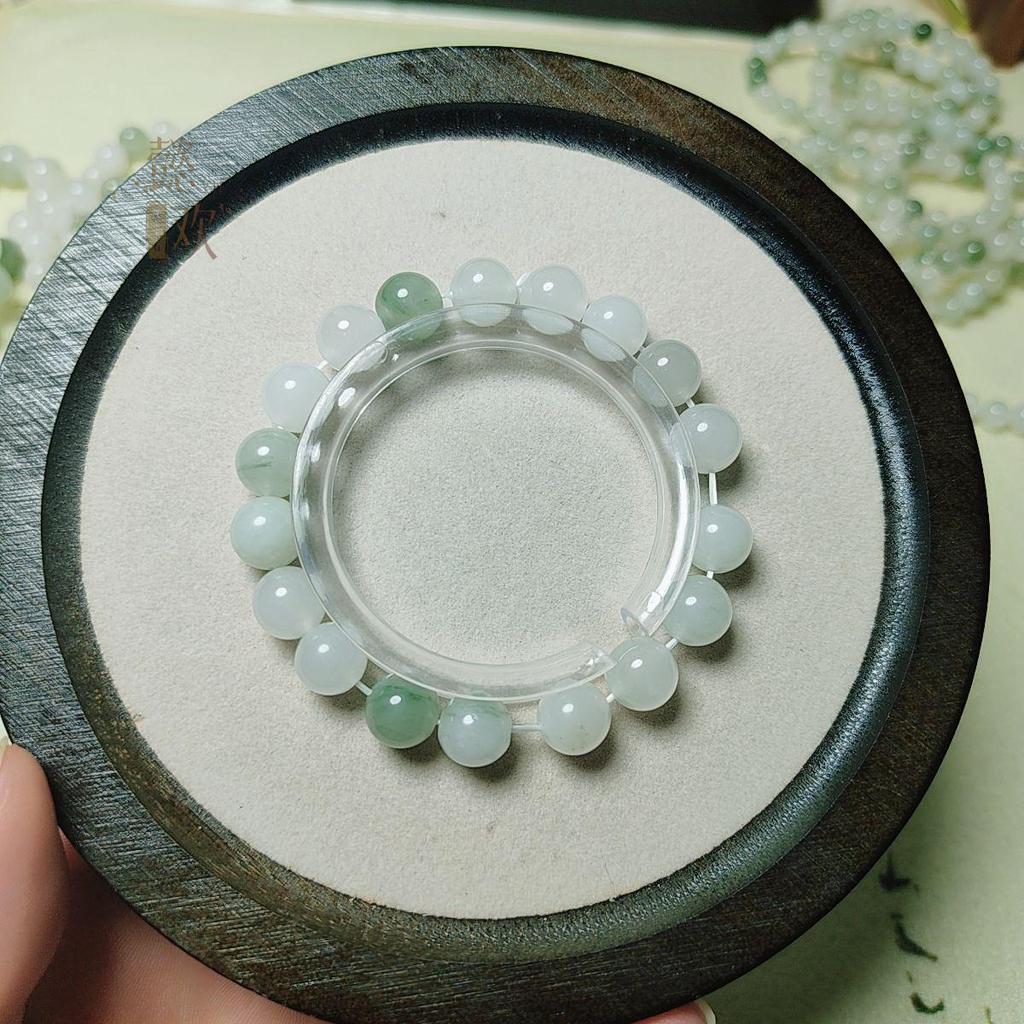 Xinjiang White & Golden Silk Flower Jade Round Bead Bracelet for Women