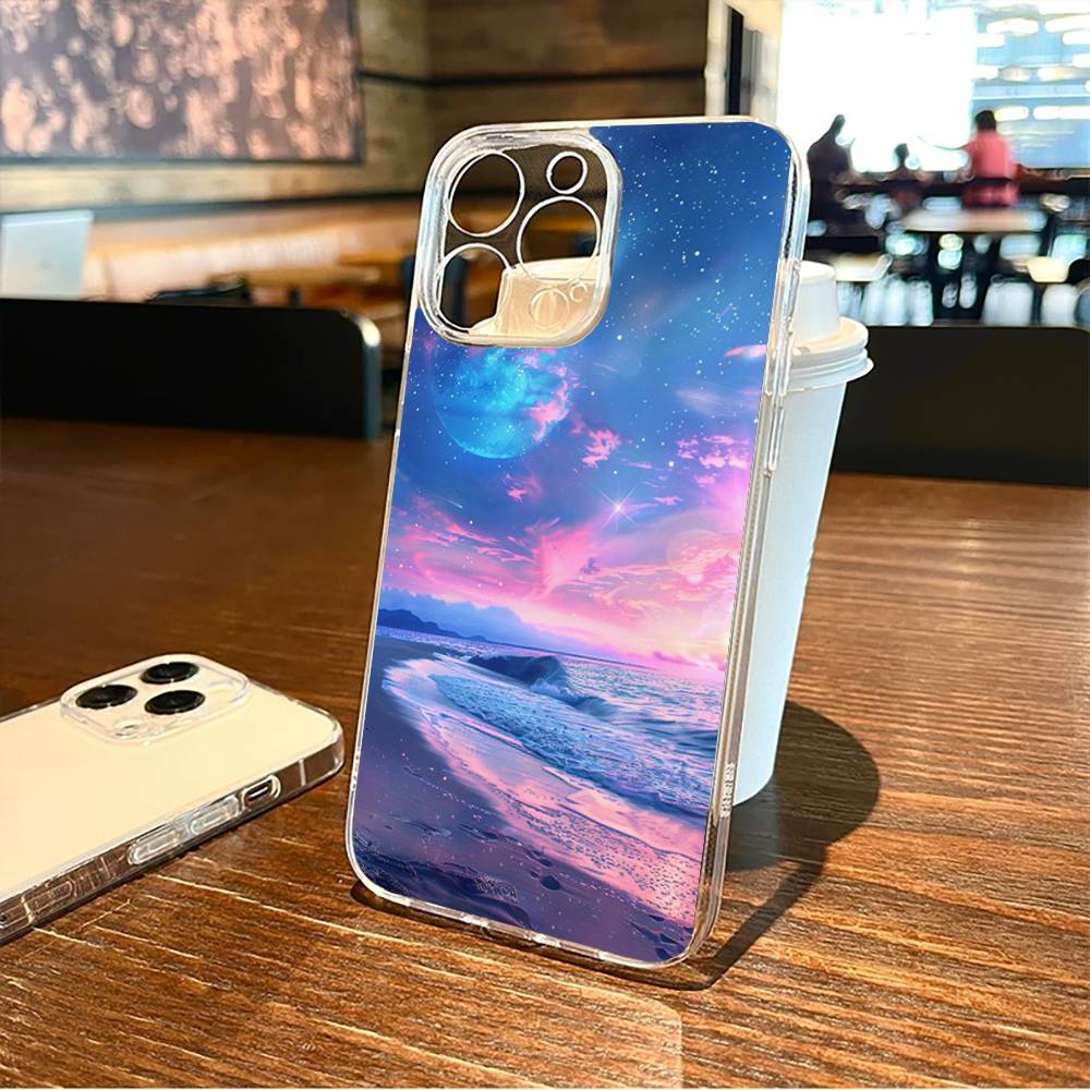 Traumhafter Galaxie-Print Handyhülle Für iPhone17,16,15,14,13,12,11 Plus,Pro Max Weiche Transparente Hülle