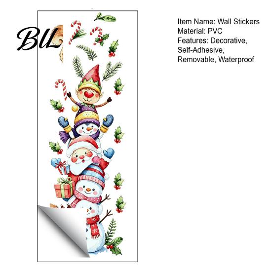 Watercolor Christmas Decor Wall Stickers with Snowman Santa Claus Elf Patterns, Peel And Stick Cartoon Decals for Windows Glass Doors, Self-Adhesive