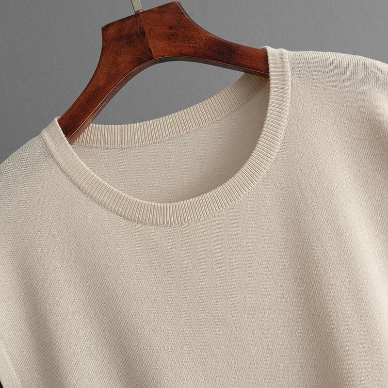 GMXIA Módní set: Dámský pruhovaný patchworkový pletený svetr s kulatým výstřihem a volným střihem, dvoudílné kalhoty s vysokým pasem, rovnými nohavicemi a širokými nohavicemi