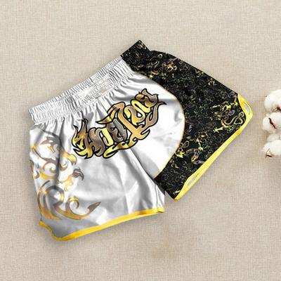 Unisex Muay Thai šortky Ledový hedvábný potisk výšivka Elastický pas Boxerský zápas Kickboxing Grappling Trénink Tréninkové šortky