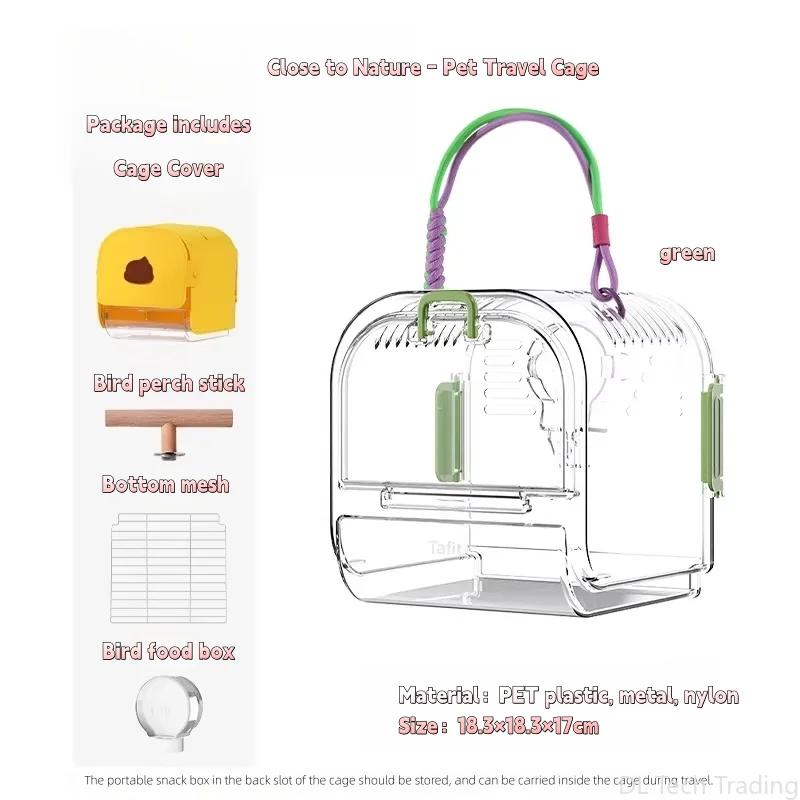 Transparent Small Pet Travel Cage with Large Window, Removable Bottom Mesh & Washable, Portable Bird Carrier with Cover
