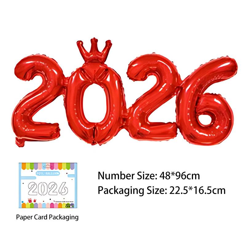 Ballons Numériques à Foil 2026 avec Couronne Connectée pour Décoration de Fête du Nouvel An 2026 Fournitures de Célébration de Remise de Diplôme et d'Anniversaire