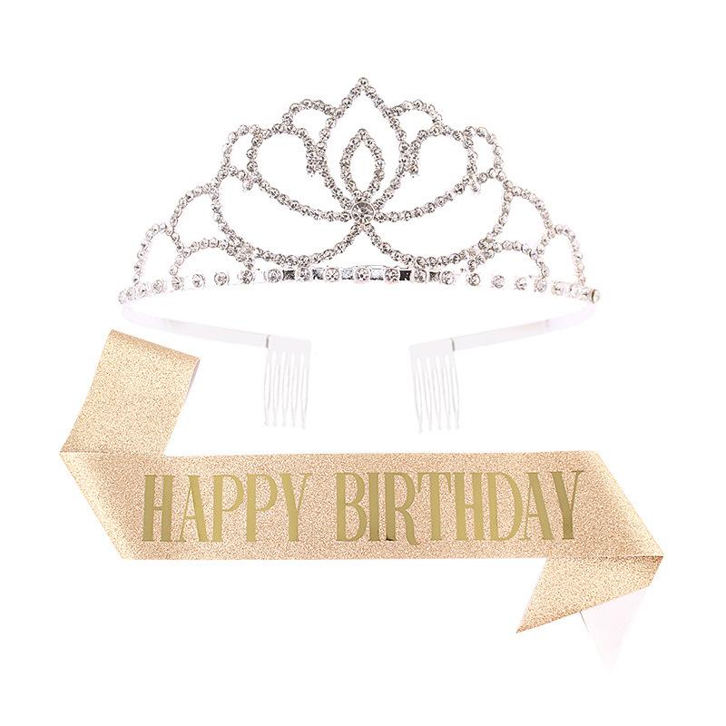 Princess crown bridal rhinestone headband birthday tiara prom party sash