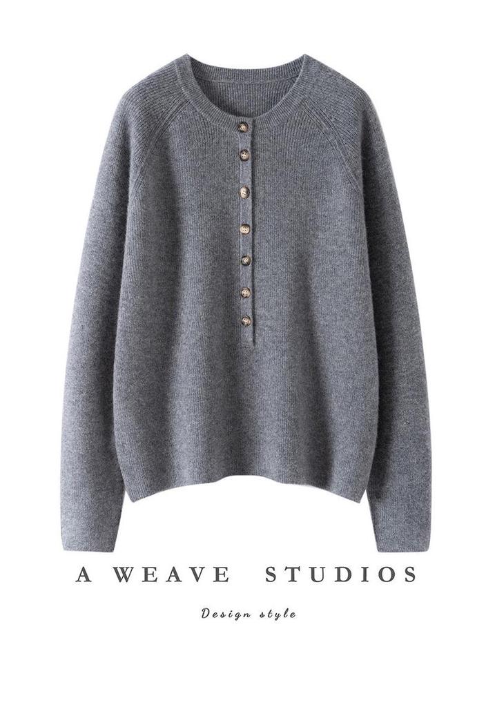 Women's Autumn Winter Round Neck Solid Cashmere Sweater - Soft, Thickened, and Cozy Single-Breasted Pullover