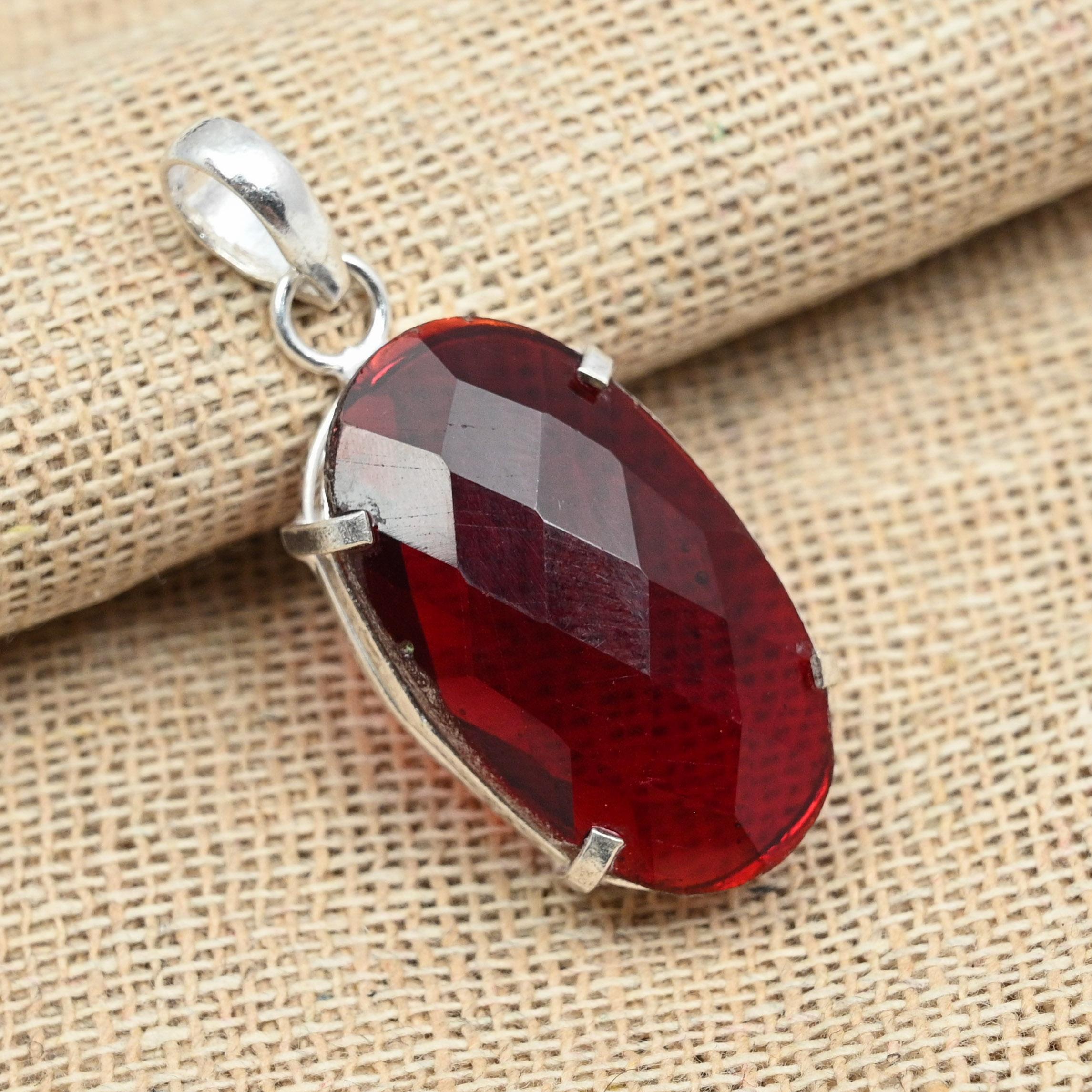 

Кулон ручной работы из стерлингового серебра 925 пробы из стерлингового серебра 925 пробы с граненым гранатом 1.77 Inches красный