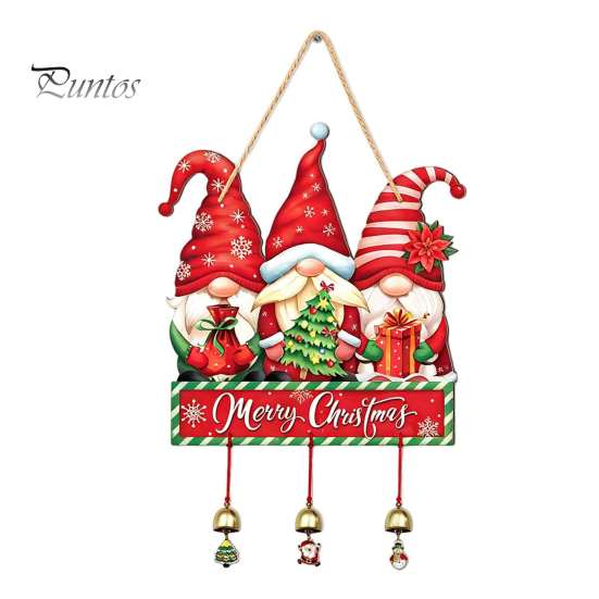 Festive Hanging Ornament Merry Christmas Wooden Wall Door Sign with Bells, Rustic Santa Snowman Indoor Holiday Party Supplies Tree Reindeer Decorative