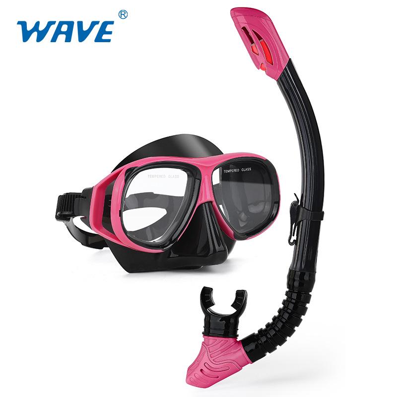 Wave Pro Snorkel Set: Silicone Dry Snorkel & Large Frame Prescription Diving Mask