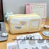 Korean Style Gray Star Cat Pencil Case with Transparent Window and Large Capacity