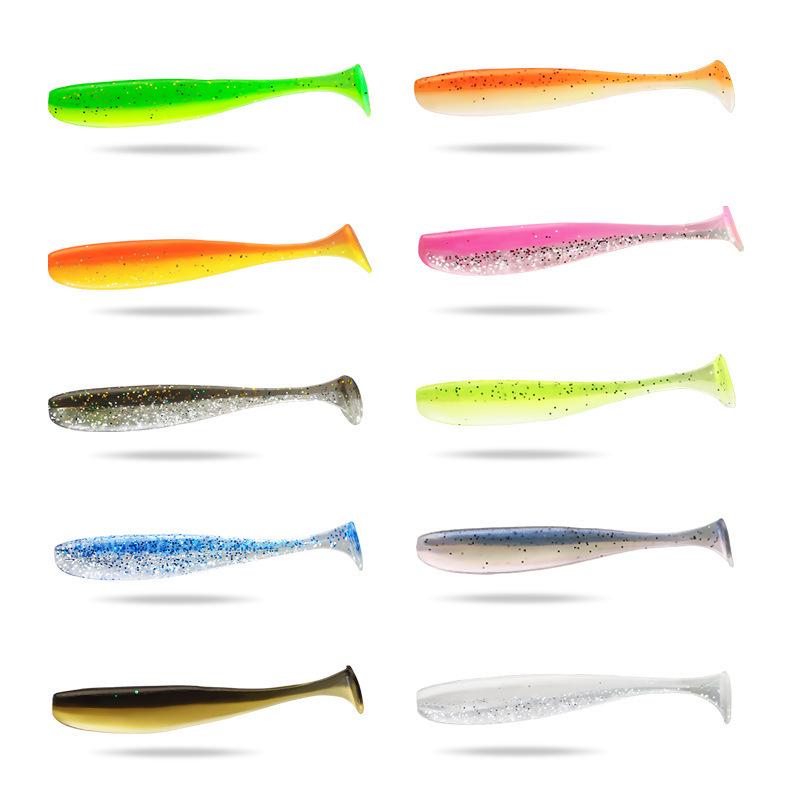 River Stream Two-Tone T-tail Soft Lure with Jig Head Hook for Mandarin Fish, Perch, Pike, Texas Rig