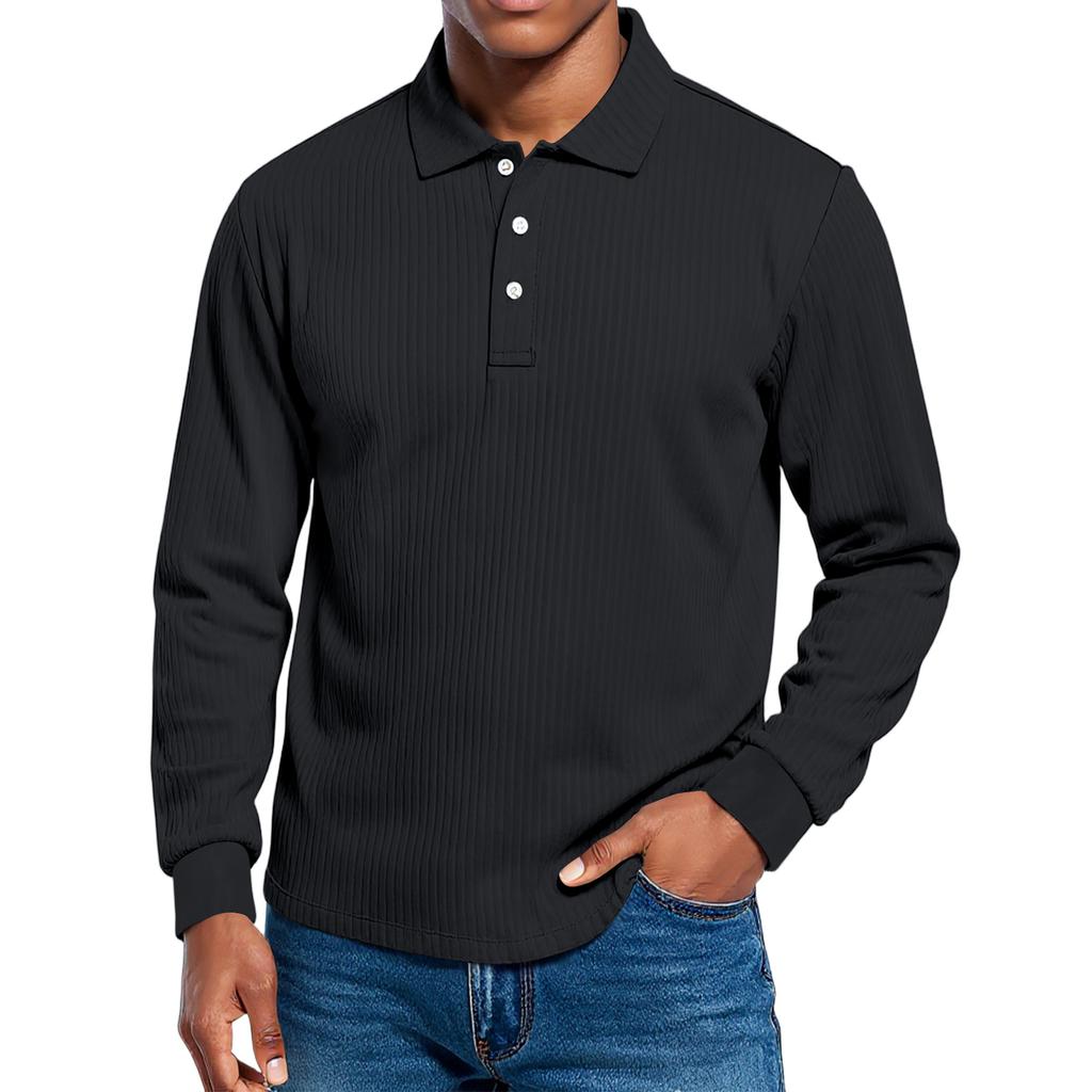 Men's Casual Style Solid Color Loose  Shirt Long-sleeved Top