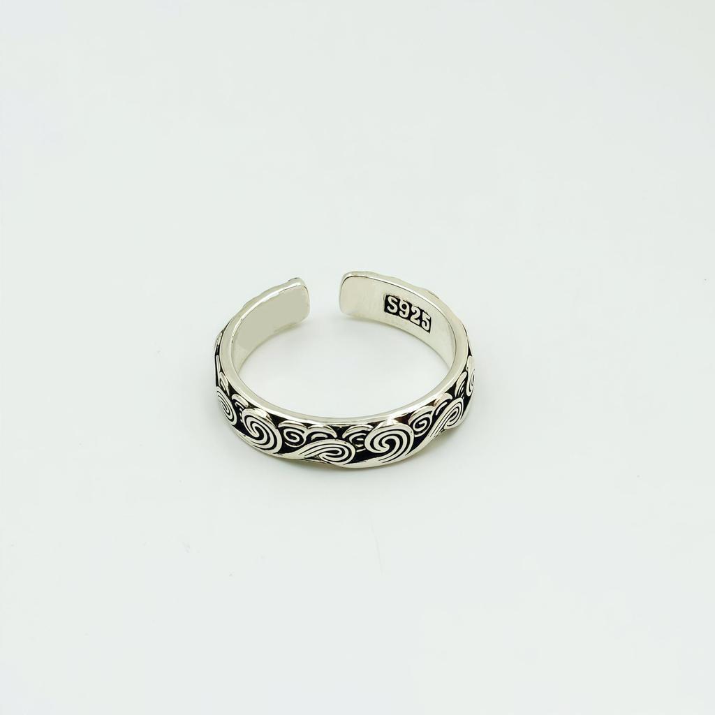 Ethnic Retro Cloud Adjustable Ring - Thai Silver, Aged Design, Niche Couples' Style