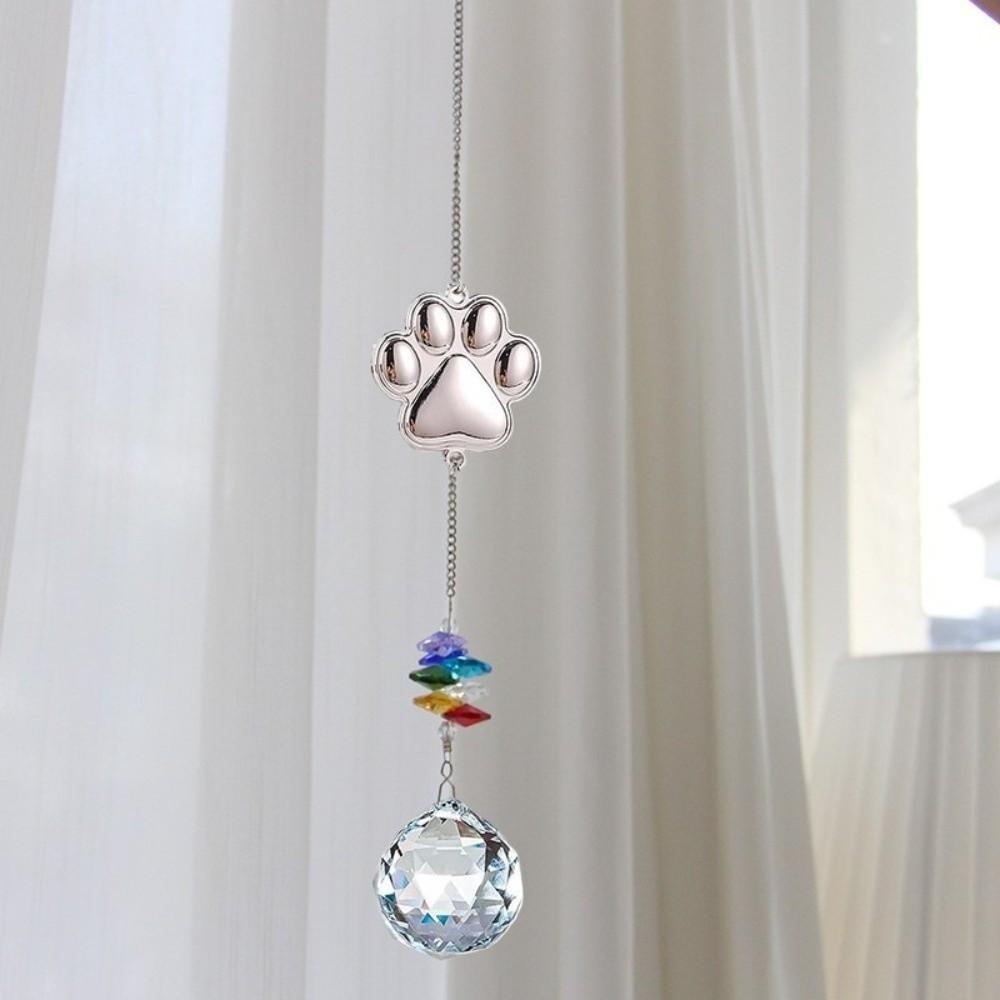 Hanging Dog Paws Print Pendant Exquisite Handmade Crystal Window Decoration Transparent Heart Shaped Pendant Garden