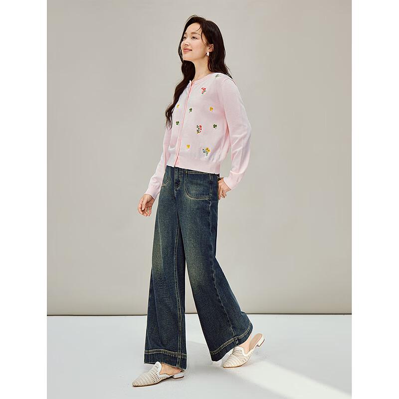 INMAN Women's Floral Embroidered Knit Cardigan