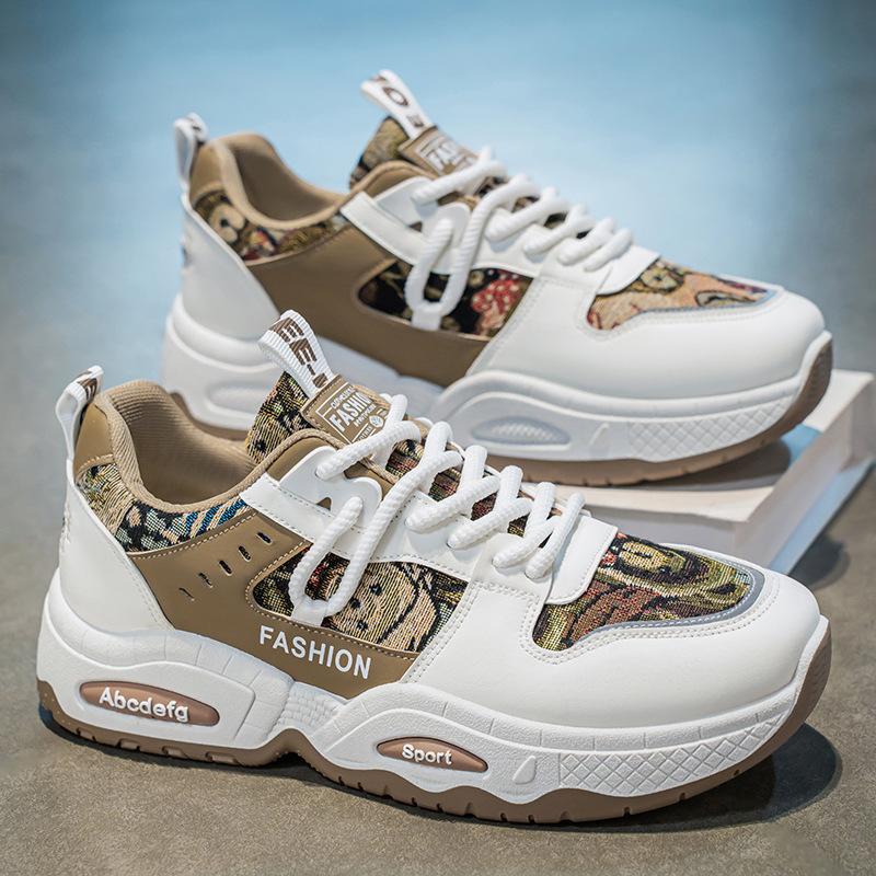 

Модные мужские кроссовки Модные трендовые удобные нескользящие на шнуровке Четыре сезона Мужская повседневная обувь Толстая подошва Обувь для бега и занятий спортом на открытом воздухе 39 хаки