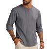 Men's Color Round Neck Long Sleeve Loose Fit Pullover Casual Cotton Linen Top