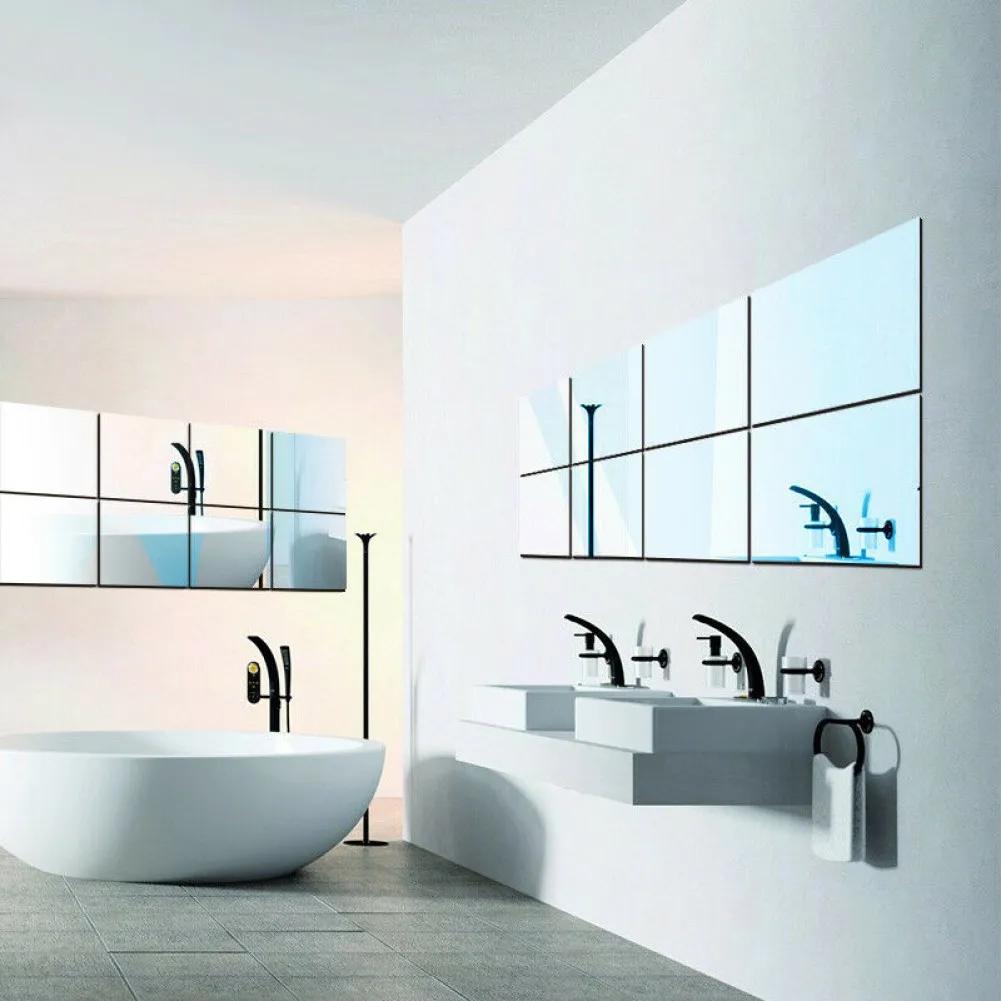 10 Stück 10 cm quadratische Spiegelglasfliesen Wandaufkleber Abziehbild Mosaik Heimdekoration Selbstklebender Acrylaufkleber für Badezimmer DIY 3D-Wand