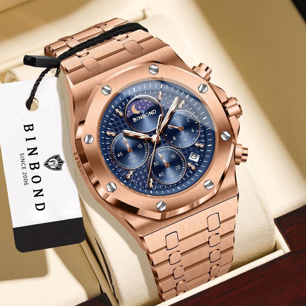 Luxury Quartz Watches For Men Luminous Waterproof Men's Watch Moon Phase Chnorograph Wrist Watch Relogios Masculinom