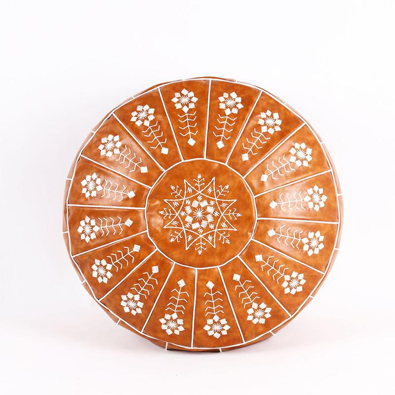 Nordic Style Moroccan Artificial Leather Pouf Craft Mandala Embroidery Ottoman Cover Footstool Round Unstuffed Cushion Cover