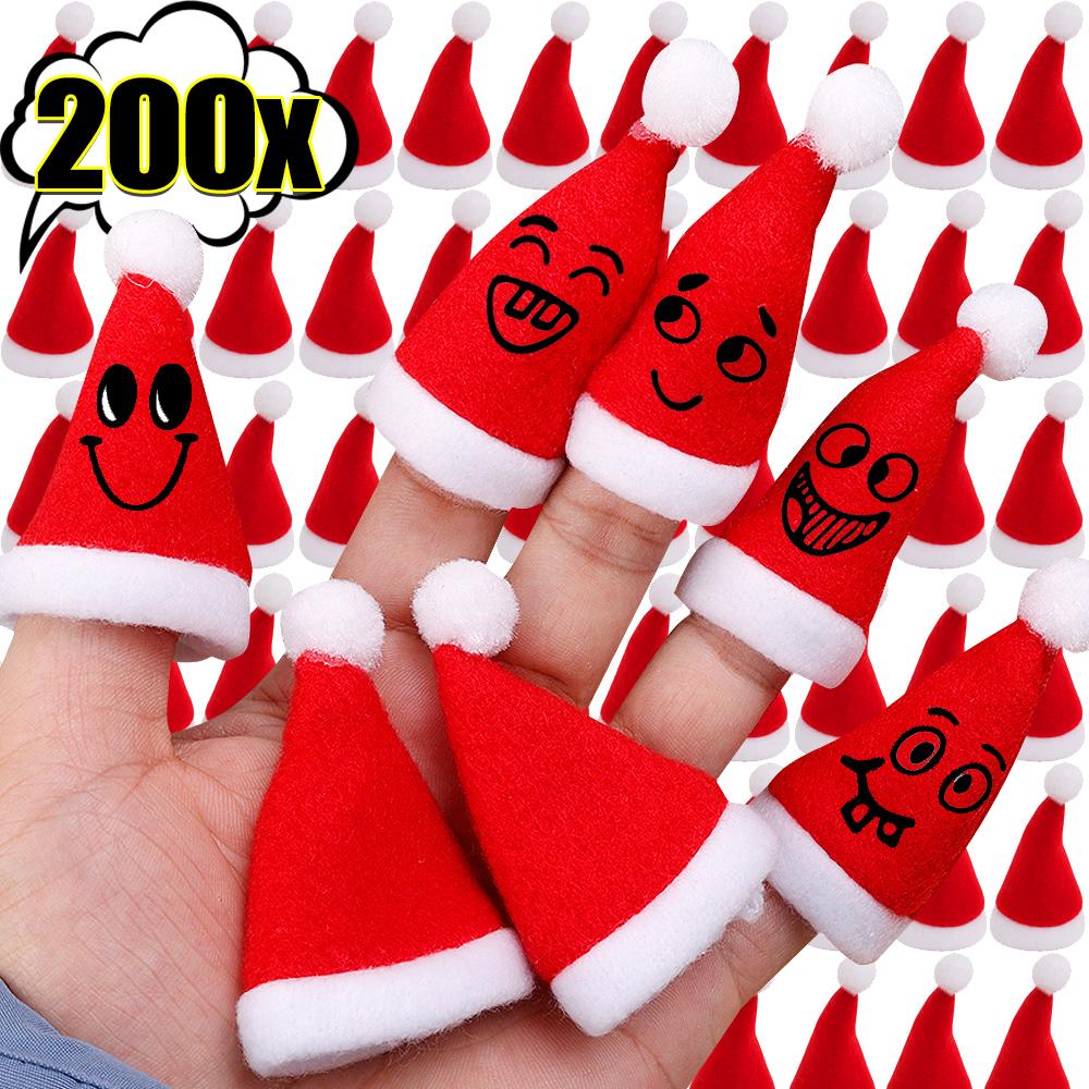 Mini Santa Hat Non-Woven Fabric Lollipops Caps Wine Bottle Covers Christmas Bottles Holder Kitchen Tableware Dinner Decoration