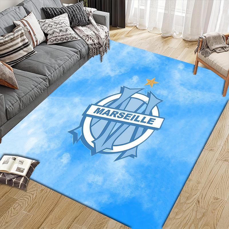 Olympique De Marseille Flannel Pattern Square Carpet,Area Rug,Carpet Rug for Living Room Bedroom Sofa Playroom Decor,Non-slip Floor Mat