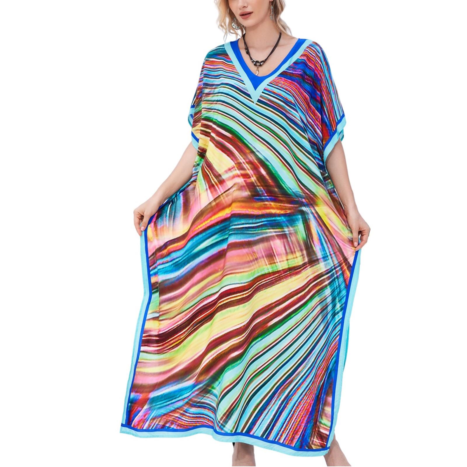 

Пляжная накидка с красочным цветочным принтом, свободный халат для отдыха, бикини, рубашка от солнца One Size синий