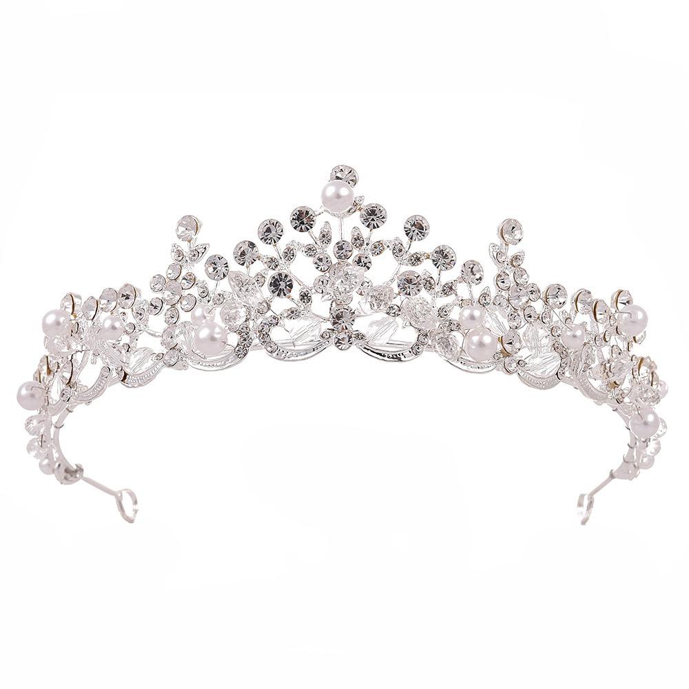 Fashion Bridal Crystal Crown Necklace Earrings Set Pearls Crown Set Bridal Wedding Jewelry Set