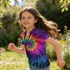 Girls V Neck Ruffle Sleeve Tie Dye Print Short Sleeve T Shirt Casual Top for Kids Summer Wear Soft Fabric Comfortable Fit
