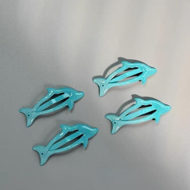 4PCS Blue Little Dolphin Cute Baby Hairpin Summer Beach Sea Daughter Y2k Hot Girl Children Bangs Hairpin