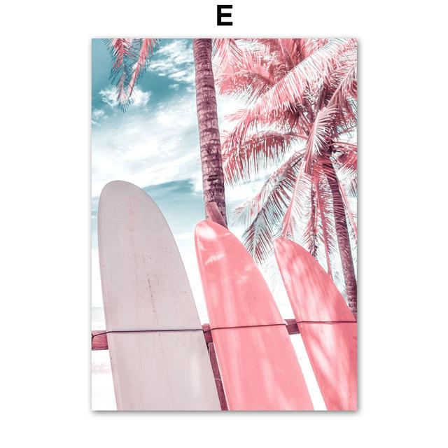 Pink Beach Seascape Poster Canvas Wall Art Scandinavian Nordic Paintings for Interior Vacation Pictures for Home Design No Frame