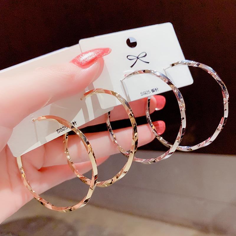 Korean Style Twisted Hoop Earrings - Exaggerated Large Circle S925 Silver Needle for Women