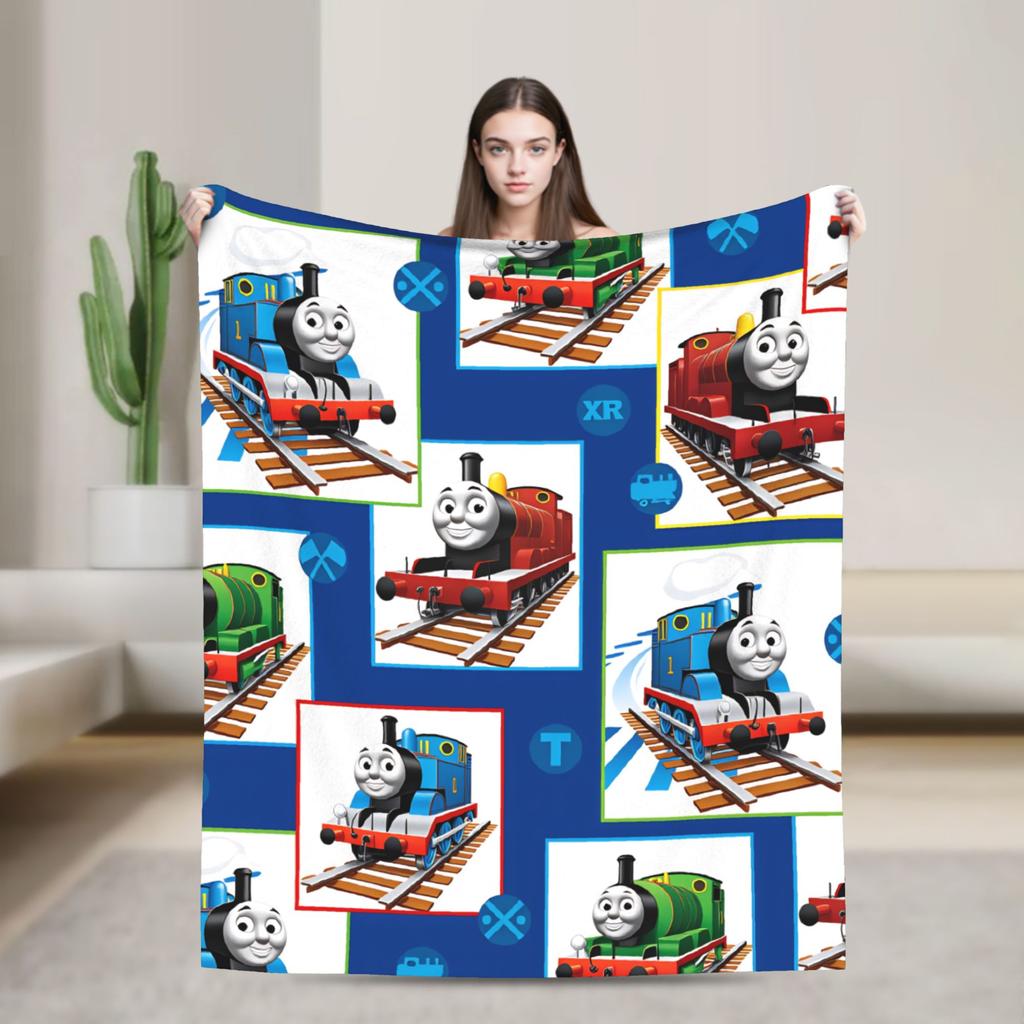 T-Thomas The Train Friends Flannel Blanket Cartoon Railway James Soft Warm Bedding Throws for Home Decor Picnic Sofa Bed Cover