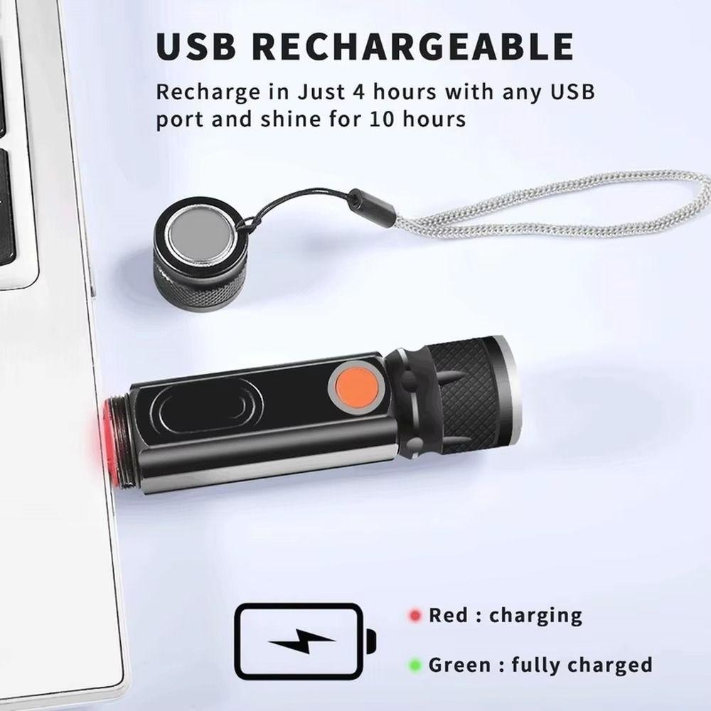 Magnet Bottom Portable LED Flashlight Handheld Long Lasting Mini Camping Lamp Red Light Waterproof Emergency Lighting Fishing